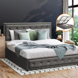 NNEED Double Bed Frame with Storage Space Gas Lift Grey