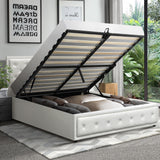 NNEED Double Bed Frame with Storage Space Gas Lift White