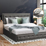 NNEED King Bed Frame with Storage Space Gas Lift Grey