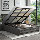 NNEED King Bed Frame with Storage Space Gas Lift Grey
