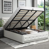 NNEED King Bed Frame with Storage Space Gas Lift White