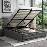 NNEED Queen Bed Frame with Storage Space Gas Lift Grey
