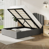NNEED Bed Frame Queen Size Gas Lift Velvet Grey