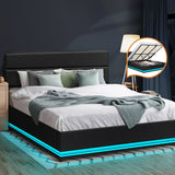 NNEED King Bed Frame Gas Lift RGB Storage Space Black