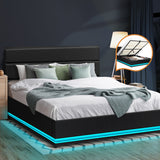 NNEED Queen Bed Frame Gas Lift RGB Storage Space Black