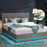 NNEED Queen Bed Frame with Gas Lift LED Storage Space Grey