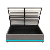 NNEED Queen Bed Frame with Gas Lift LED Storage Space Grey