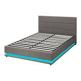NNEED Queen Bed Frame with Gas Lift LED Storage Space Grey
