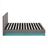 NNEED Queen Bed Frame with Gas Lift LED Storage Space Grey