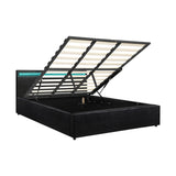 NNEED Bed Frame RGB LED King Size Gas Lift Storage Base Black