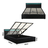 NNEED Bed Frame RGB LED King Size Gas Lift Storage Base Black