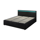 NNEED Bed Frame RGB LED King Size Gas Lift Storage Base Black