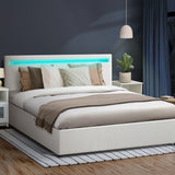 NNEED Bed Frame RGB LED King Size Gas Lift Storage Base White
