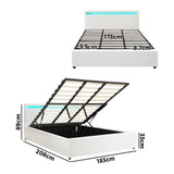 NNEED Bed Frame RGB LED King Size Gas Lift Storage Base White