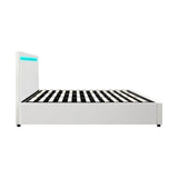 NNEED Bed Frame RGB LED King Size Gas Lift Storage Base White