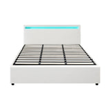 NNEED Bed Frame RGB LED King Size Gas Lift Storage Base White