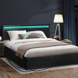 NNEED Bed Frame RGB LED Queen Size Gas Lift Storage Base Black