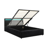 NNEED Bed Frame RGB LED Queen Size Gas Lift Storage Base Black