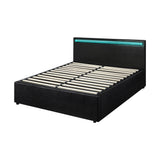 NNEED Bed Frame RGB LED Queen Size Gas Lift Storage Base Black