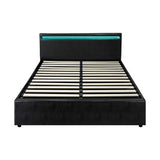 NNEED Bed Frame RGB LED Queen Size Gas Lift Storage Base Black