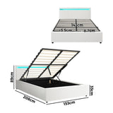 NNEED Bed Frame RGB LED Queen Size Gas Lift Storage Base White