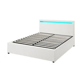 NNEED Bed Frame RGB LED Queen Size Gas Lift Storage Base White