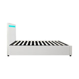 NNEED Bed Frame RGB LED Queen Size Gas Lift Storage Base White