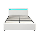 NNEED Bed Frame RGB LED Queen Size Gas Lift Storage Base White