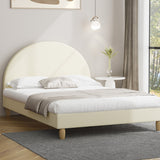 NNEED Bed Frame Double Size Arched Bedhead Beige Fabric
