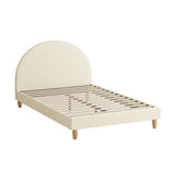 NNEED Bed Frame Double Size Arched Bedhead Beige Fabric