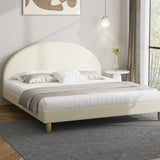 NNEED Bed Frame King Size Arched Bedhead Beige Fabric