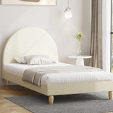 NNEED Bed Frame Single Size Arched Bedhead Beige Fabric