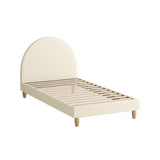 NNEED Bed Frame Single Size Arched Bedhead Beige Fabric