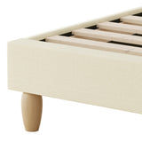 NNEED Bed Frame Single Size Arched Bedhead Beige Fabric