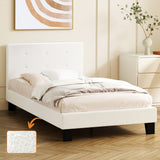 NNEED Bed Frame Single Size White Boucle