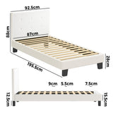 NNEED Bed Frame Single Size White Boucle
