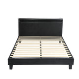 NNEED Bed Frame RGB LED Double Size Wood Slats PU Leather