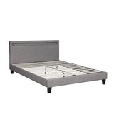 NNEED Bed Frame RGB LED Double Size Wooden Grey Fabric