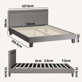NNEED Bed Frame RGB LED Double Size Wooden Grey Fabric
