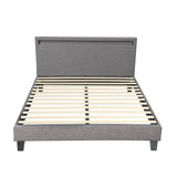 NNEED Bed Frame RGB LED Queen Size Wooden Grey Fabric