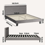 NNEED Bed Frame RGB LED Queen Size Wooden Grey Fabric