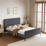 NNEED Bed Frame Double Size Beds Platform Velvet Fabric Grey
