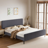 NNEED Bed Frame King Size Beds Platform Velvet Fabric Grey