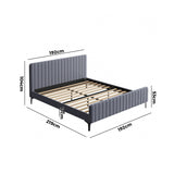 NNEED Bed Frame King Size Beds Platform Velvet Fabric Grey