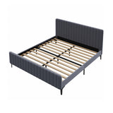 NNEED Bed Frame King Size Beds Platform Velvet Fabric Grey