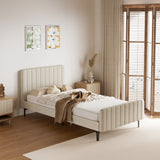 NNEED King Single Bed Frame Velvet Fabric Beige