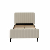 NNEED King Single Bed Frame Velvet Fabric Beige