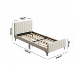 NNEED King Single Bed Frame Velvet Fabric Beige