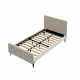 NNEED King Single Bed Frame Velvet Fabric Beige