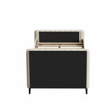 NNEED King Single Bed Frame Velvet Fabric Beige
